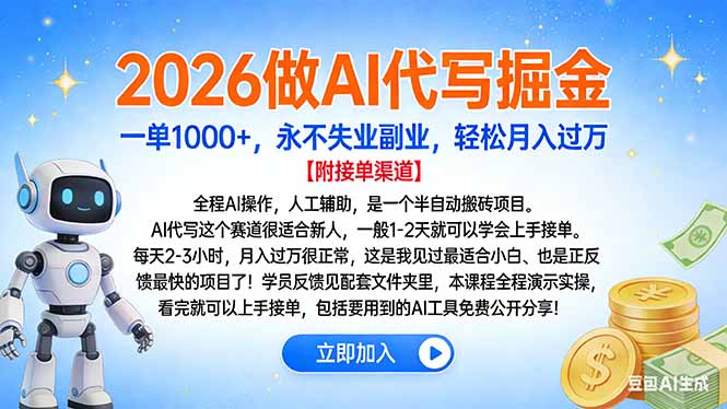 2026做AI代写掘金，一单1000+，永不失业副业，轻松月入过万|网创挖金社